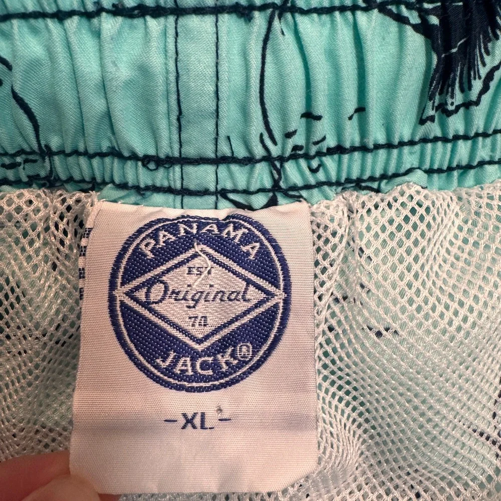 Panama Jack Swim Trunks Fish Print Aqua Blue Swim Shorts Lined Xlarge XL‎
